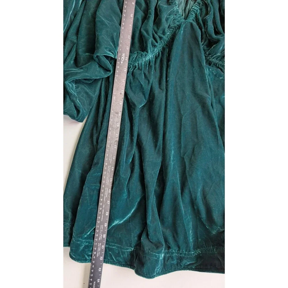 NWOT Free People Portia Velvet Mini Dress Ruched Balloon Sleeves Emerald Sz S